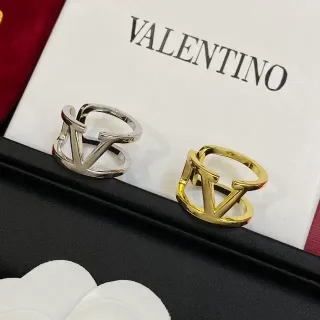 瓦伦蒂诺 VLTN 银/金 开放 Double-Band Interlocking V Logo 戒指