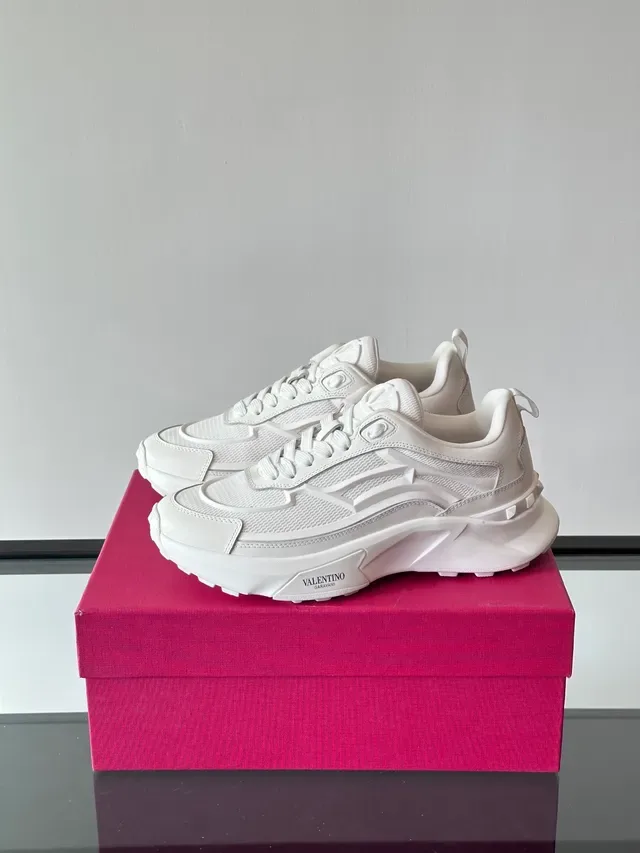 Valentino White Sole Mesh And Synthetic Overlay Construction Chunky Sneakers 3