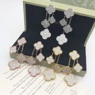 Van Cleef & Arpels Alhambra Pavé Clover Multi-Tier Dangle Earrings