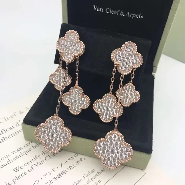 Van Cleef & Arpels Alhambra Pavé Clover 多层垂坠耳环 3