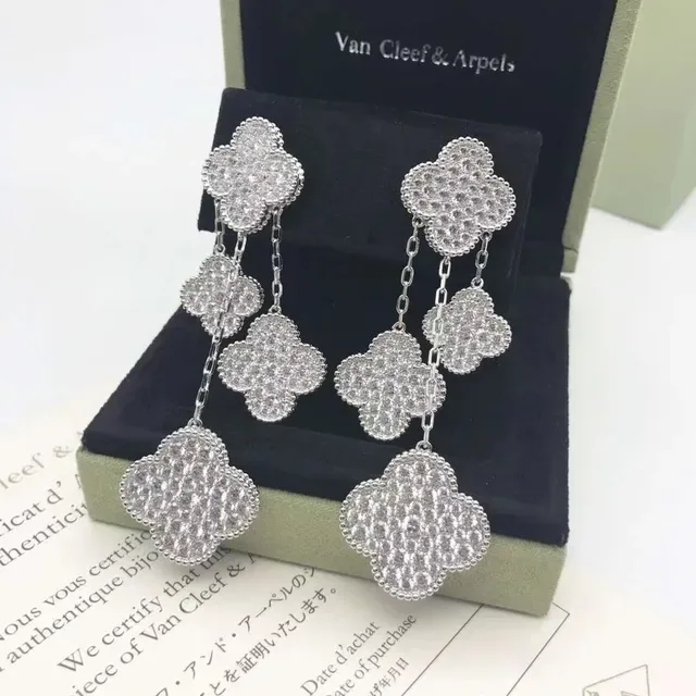 Van Cleef & Arpels Alhambra Pavé Clover 多层垂坠耳环 4