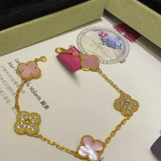 Van Cleef & Arpels Alhambra Pink Mother-of-Pearl and Diamond Pavé Gold Bracelet