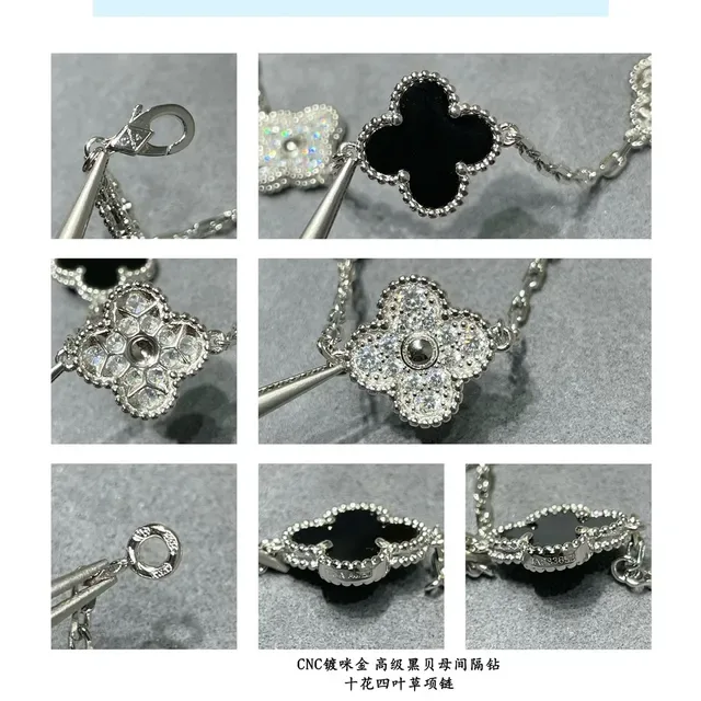 Van Cleef & Arpels Alhambra Ten Motif Colar Preto e Pedras Brancas Pavé 2