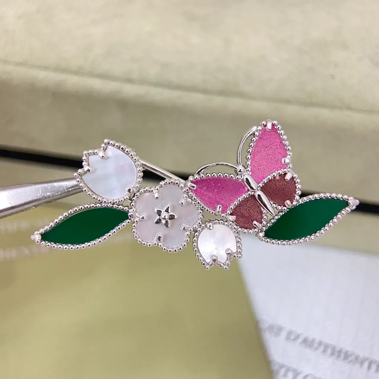 Van Cleef & Arpels Floral Butterfly Enamel and Mother-of-Pearl Brooches 4