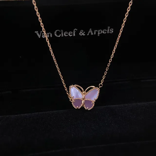 Van Cleef & Arpels 金色紫色蝴蝶吊坠链条项链 2