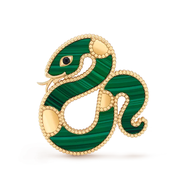 Van Cleef & Arpels ذهب أخضر شكل أفعى ملتفة نقش إيمل مالاخايت بروش 8