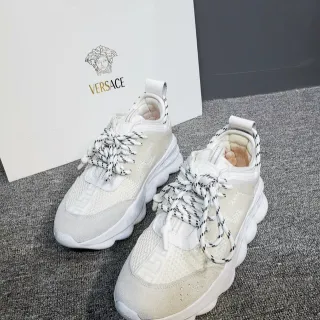 Versace 米色白色鞋底 网面和麂皮鞋面 厚底运动鞋