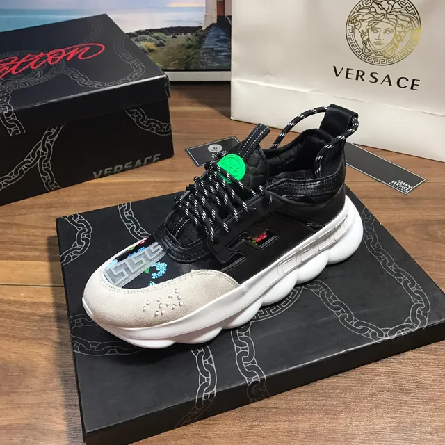 Versace Chain Reaction 黑色 白色 米色 多色 厚底运动鞋 1
