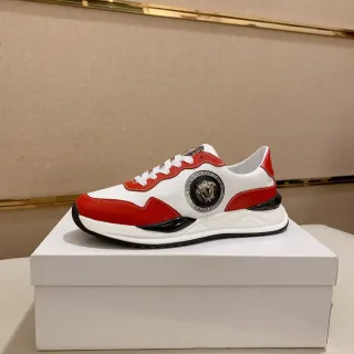 Versace Chain Reaction Red and White Leather Chunky Sneakers