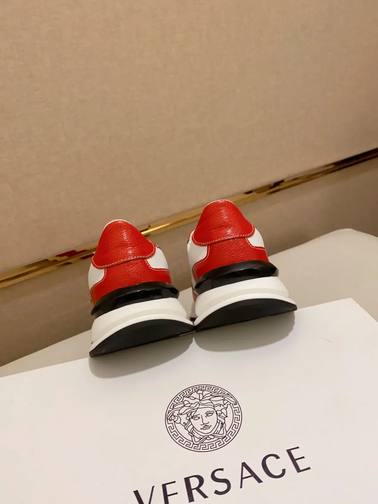 Versace Chain Reaction Red and White Leather Chunky Sneakers 3
