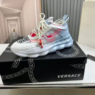 Versace Chain Reaction أحذية رياضية سميكة أبيض فضي أحمر