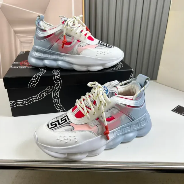 Versace Chain Reaction White Silver Red Chunky Sneakers 8