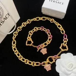 Versace 金粉色 粗椭圆链 搪瓷点缀 项链