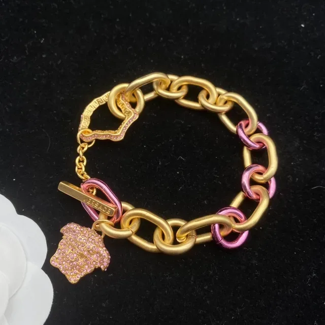 Versace Collier chaîne de maillons ovales dorée rose épaisse avec accents émaillés 6