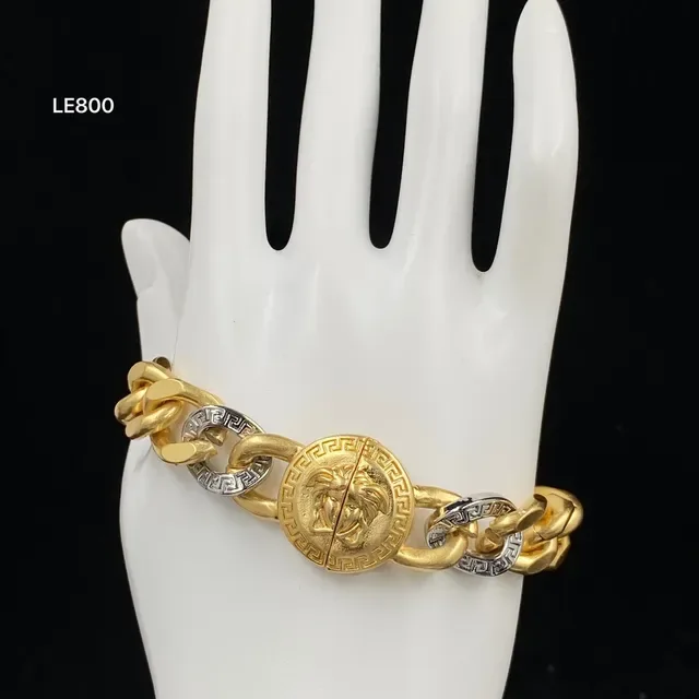 Versace Gold Silver Chunky Curb Chain Medusa Head Medallion Bracelet 3