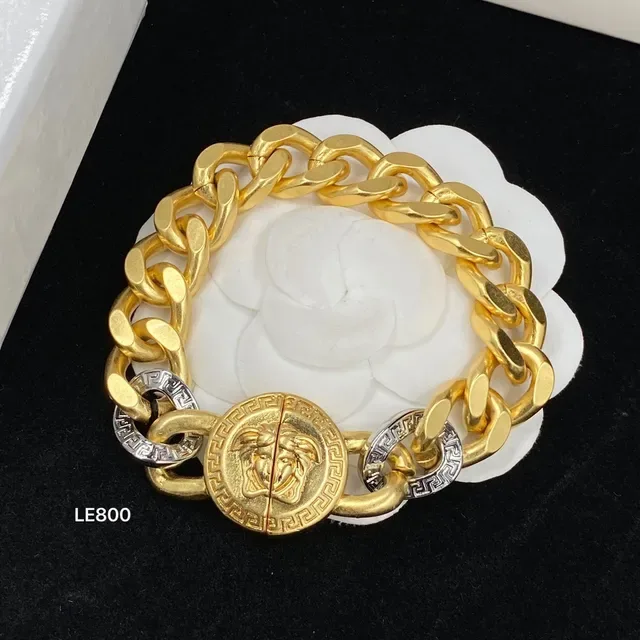 Versace Gold Silver Chunky Curb Chain Medusa Head Medallion Bracelet 4