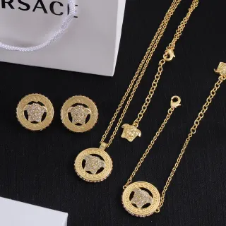 Versace Greca Medusa 金色透明金属 Pavé 水晶点缀项链