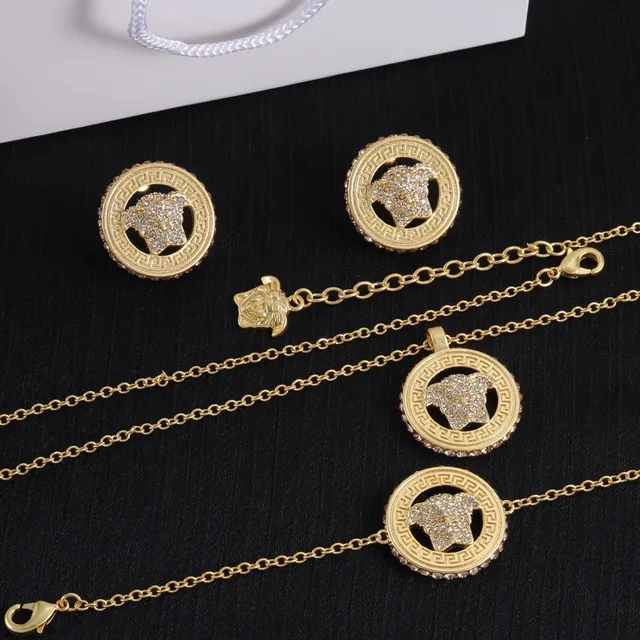 Versace Greca Medusa Gold Transparent Metal Pavé Crystal Embellishment Necklace 2