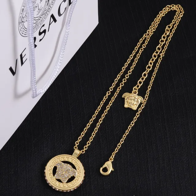 Versace Greca Medusa Gold Transparent Metal Pavé Crystal Embellishment Necklace 3
