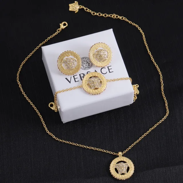 Versace Greca Medusa Gold Transparent Metal Pavé Crystal Embellishment Necklace 7