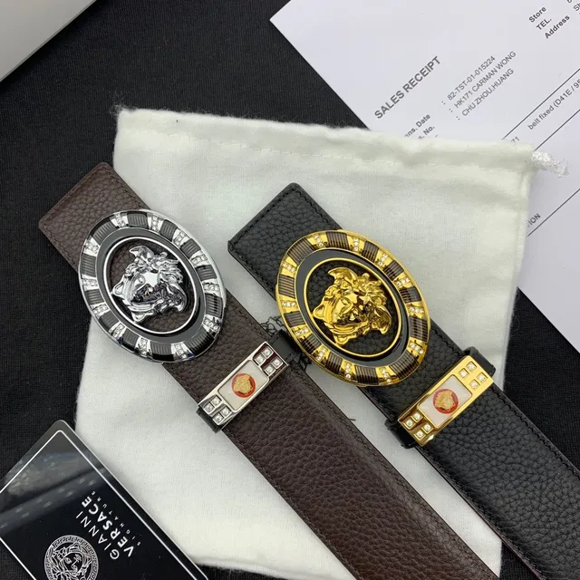 Versace Iconic কালো বাদামি পেবল্ড ক্রিস্টাল-এম্বেলিশড ওভাল বাকল চামড়ার বেল্ট 2