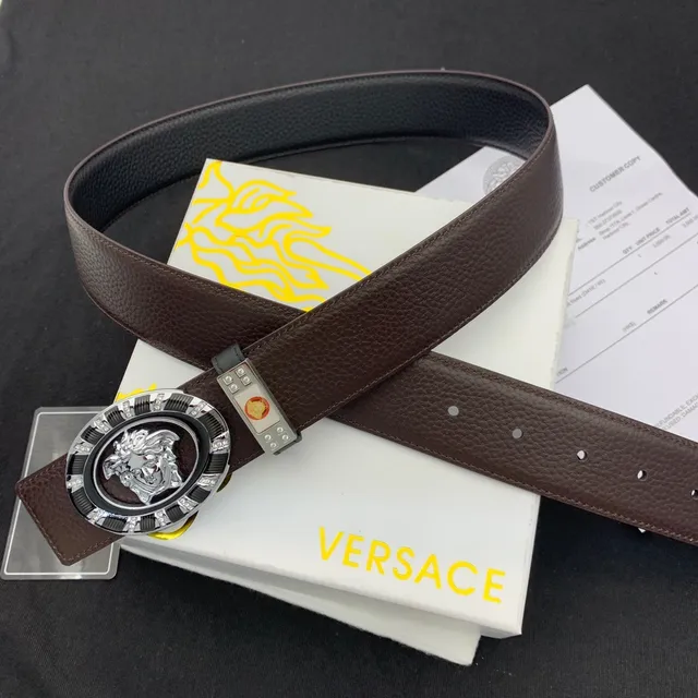 Versace Iconic কালো বাদামি পেবল্ড ক্রিস্টাল-এম্বেলিশড ওভাল বাকল চামড়ার বেল্ট 3