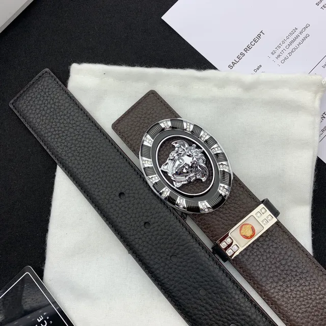 Versace Iconic কালো বাদামি পেবল্ড ক্রিস্টাল-এম্বেলিশড ওভাল বাকল চামড়ার বেল্ট 7