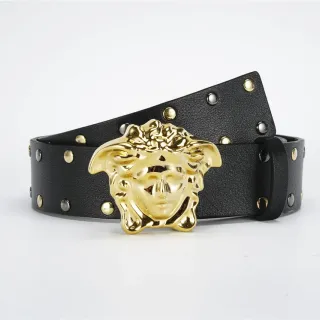 Versace Medusa Cinto Preto Dourado Fivela Cabeça Rebiteada Alça Couro