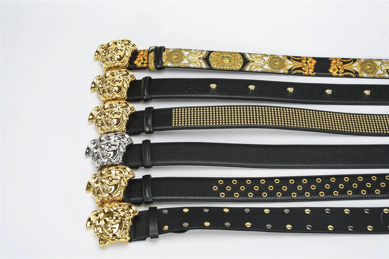 Versace Medusa Belt Black Gold Head Buckle Studded Strap Leather Belt 2