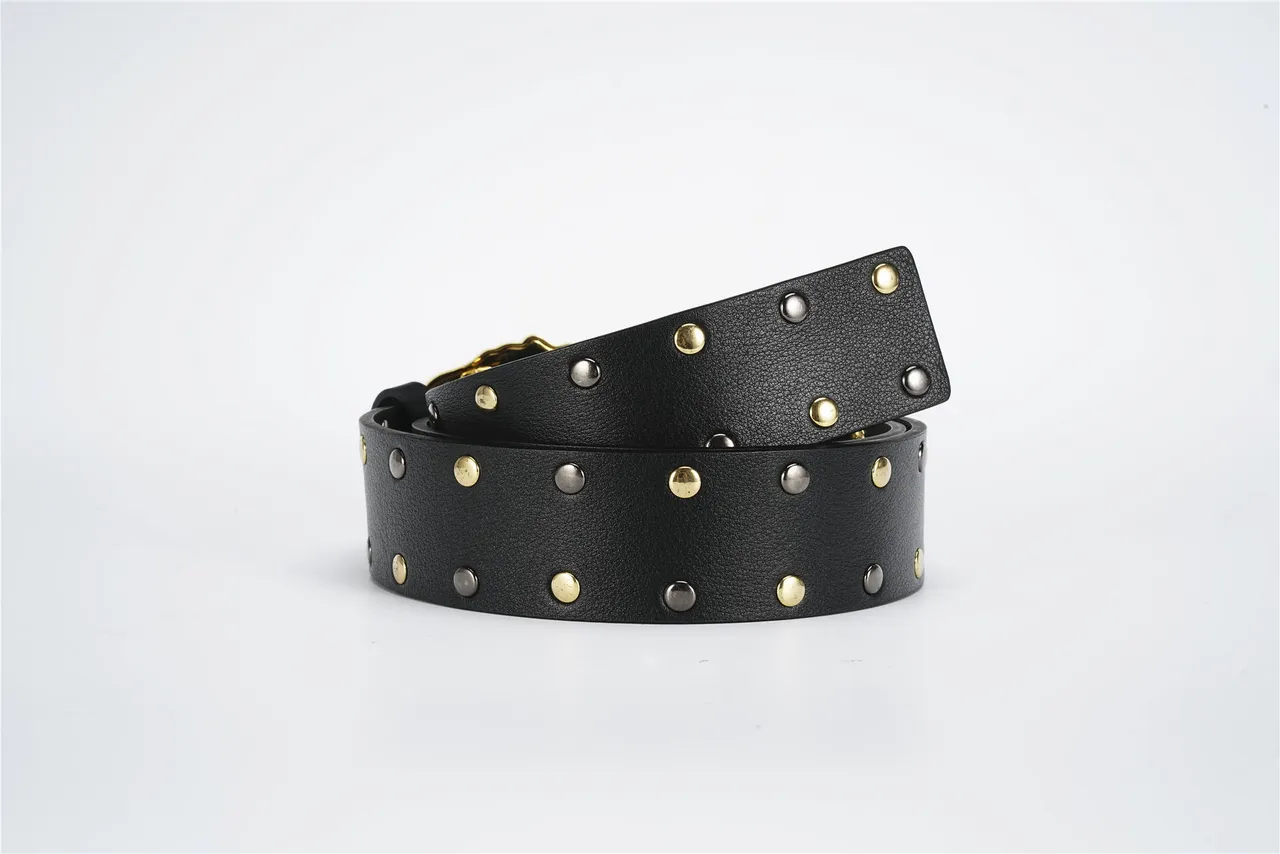 Versace Medusa Belt Black Gold Head Buckle Studded Strap Leather Belt 3