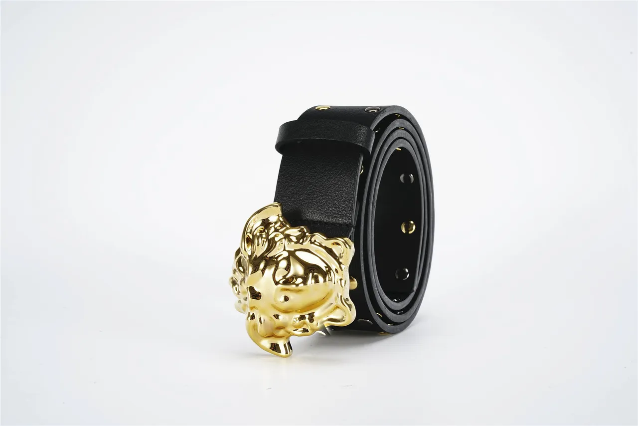 Versace Medusa Belt Black Gold Head Buckle Studded Strap Leather Belt 6