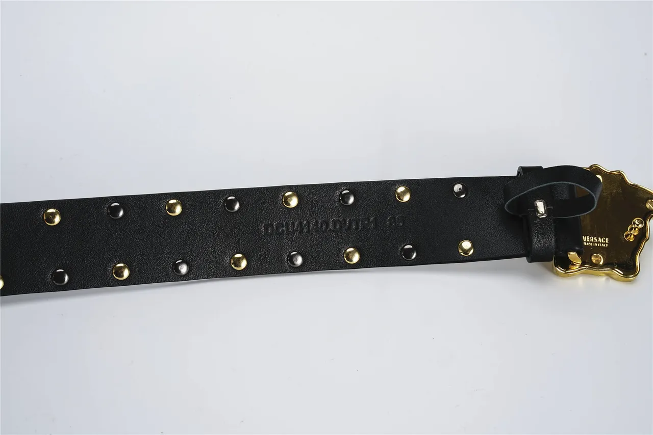 Versace Medusa Belt Black Gold Head Buckle Studded Strap Leather Belt 7