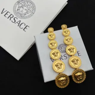 Versace Méduse Monnaie Or Motif Tête Bord Clé Grecque Boucles d'Oreilles