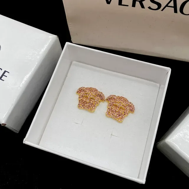 Versace Medusa 金色粉色头轮廓 Pave 水晶镶嵌耳环 3