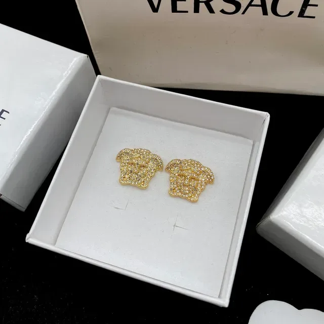 Versace Medusa 金色粉色头轮廓 Pave 水晶镶嵌耳环 4
