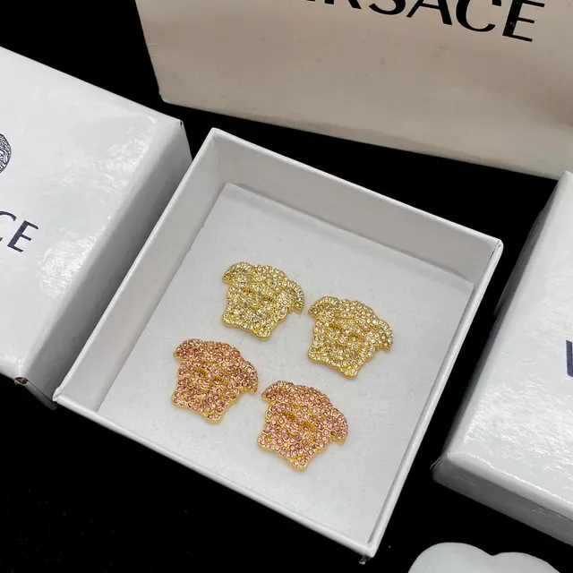 Versace Medusa 金色粉色头轮廓 Pave 水晶镶嵌耳环 7