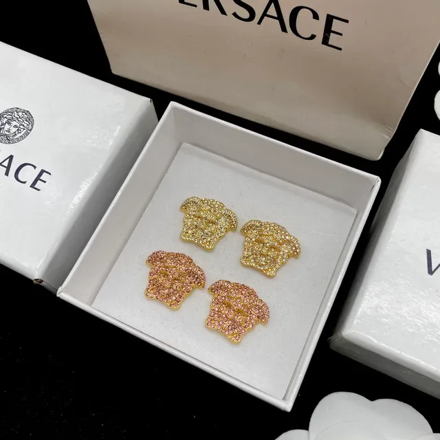 Versace Medusa 金色粉色头轮廓 Pave 水晶镶嵌耳环 8