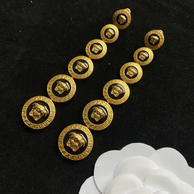 Versace Medusa Greca Gold and Black Enamel Brooches 2