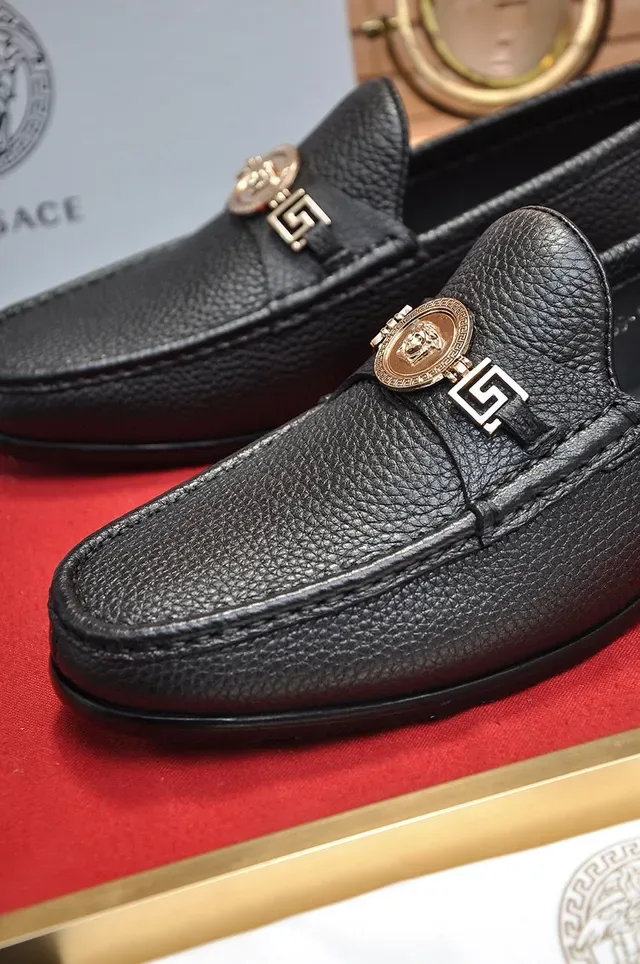 Versace Odissea Black Gold Pebbled Leather Medusa Head Hardware Loafer 3