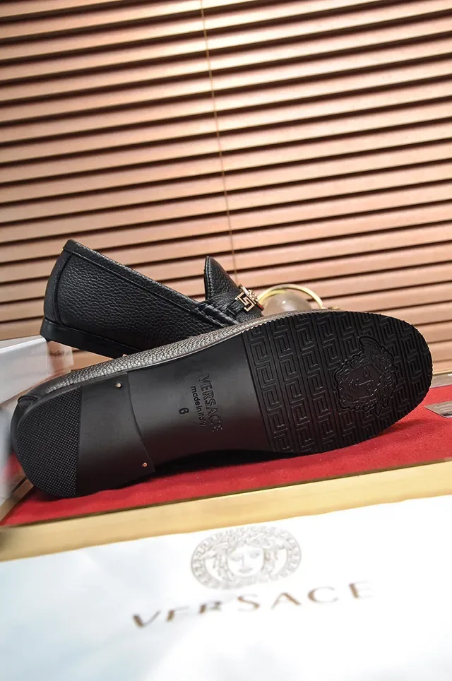 Versace Odissea Black Gold Pebbled Leather Medusa Head Hardware Loafer 4