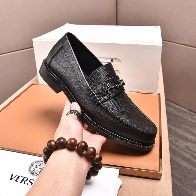 Versace Signature Loafer Black Pebbled Leather Loafers 6