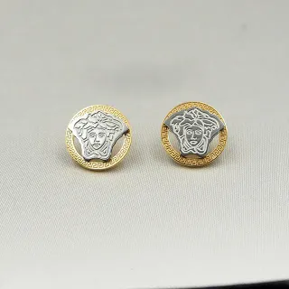 Versace सिल्वर गोल्ड सर्कुलर स्टड टू-टोन मेटल ईयरिंग्स