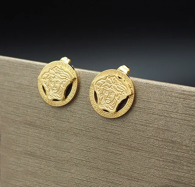 Versace Silver Gold Circular Stud Two-Tone Metal Earrings 2