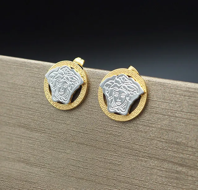 Versace Silver Gold Circular Stud Two-Tone Metal Earrings 5