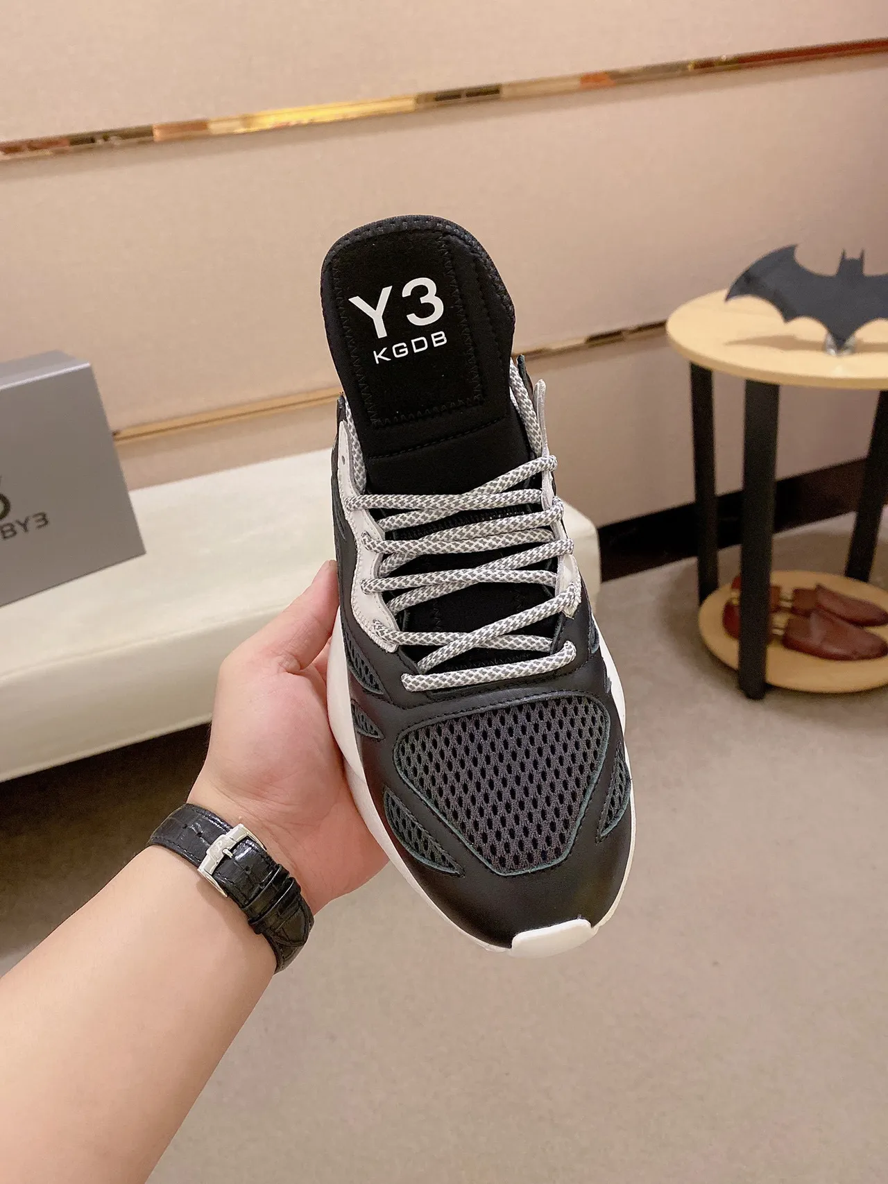 Y-3 Preto Branco Mediasola Esculpida Upper Híbrido Malha-Couro Sneakers Chunky 7