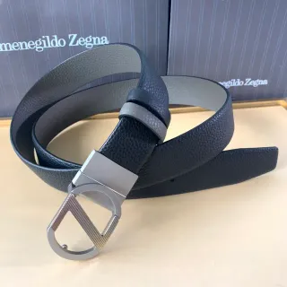 Zegna काला भूरा दानेदार दो रंग चर्म पट्टा