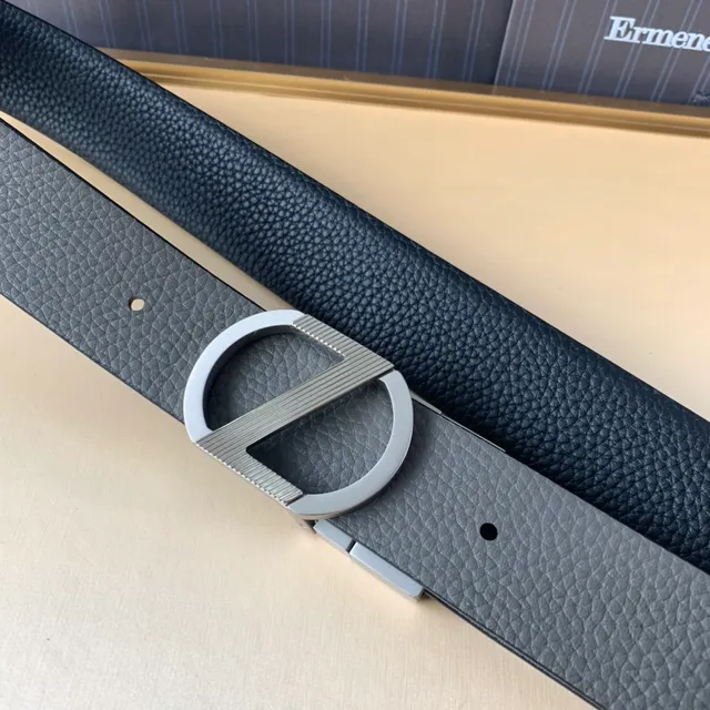 Zegna Cinto de Couro Preto Cinza Texturizado de Duas Cores 5