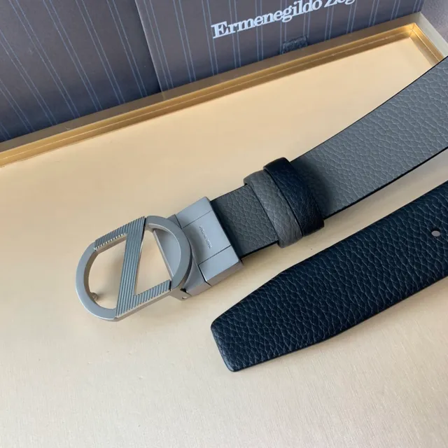 Zegna Cinto de Couro Preto Cinza Texturizado de Duas Cores 6