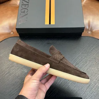 Zegna ब्राउन बीज सuede Penny Strap Loafer