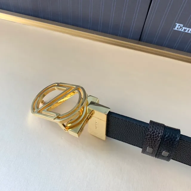 Zegna भूरा सोना पेबल्ड ज्यामितिक बकिल चमड़ा बेल्ट 2